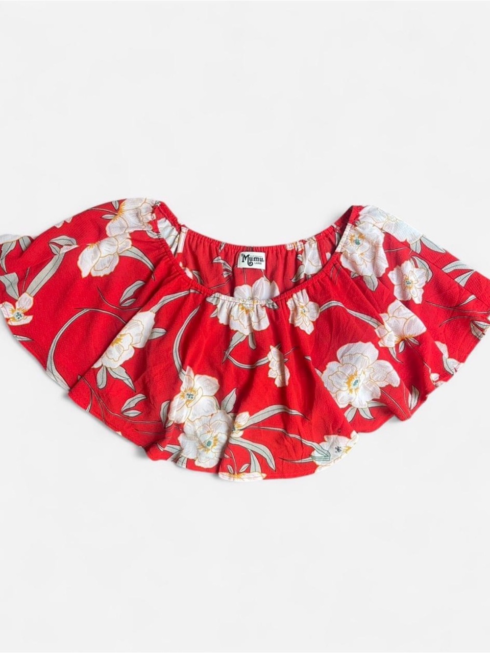 Show Me Your Mumu Tropical Red Off The Shoulder Resortwear Crop Top Sz Large
